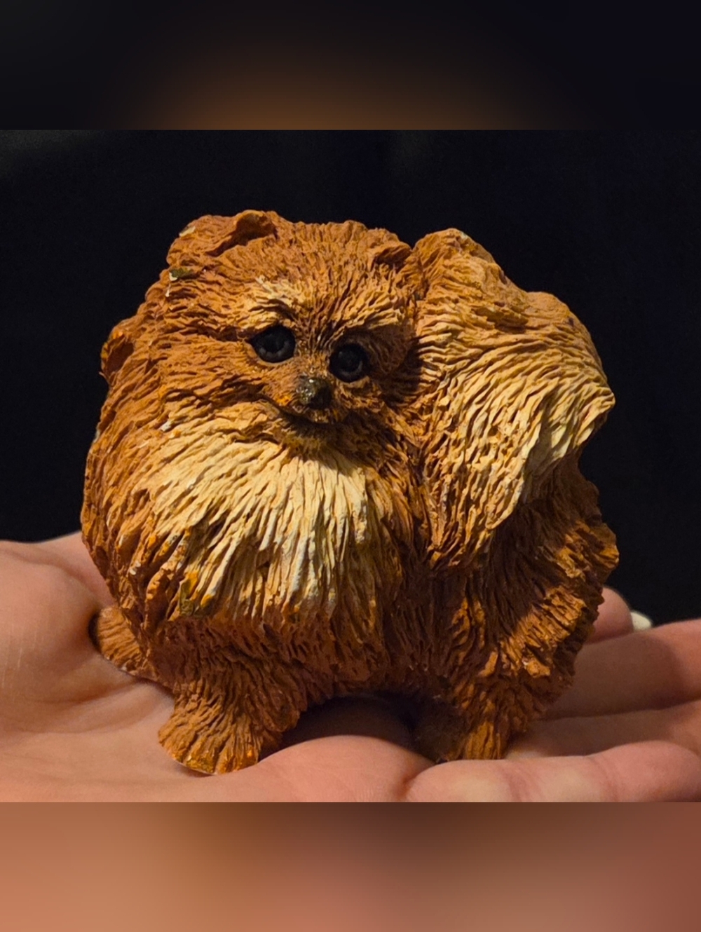 Vintage 1984 Stone Critters Pomeranian Figurine Glass Eyes Cast Resin